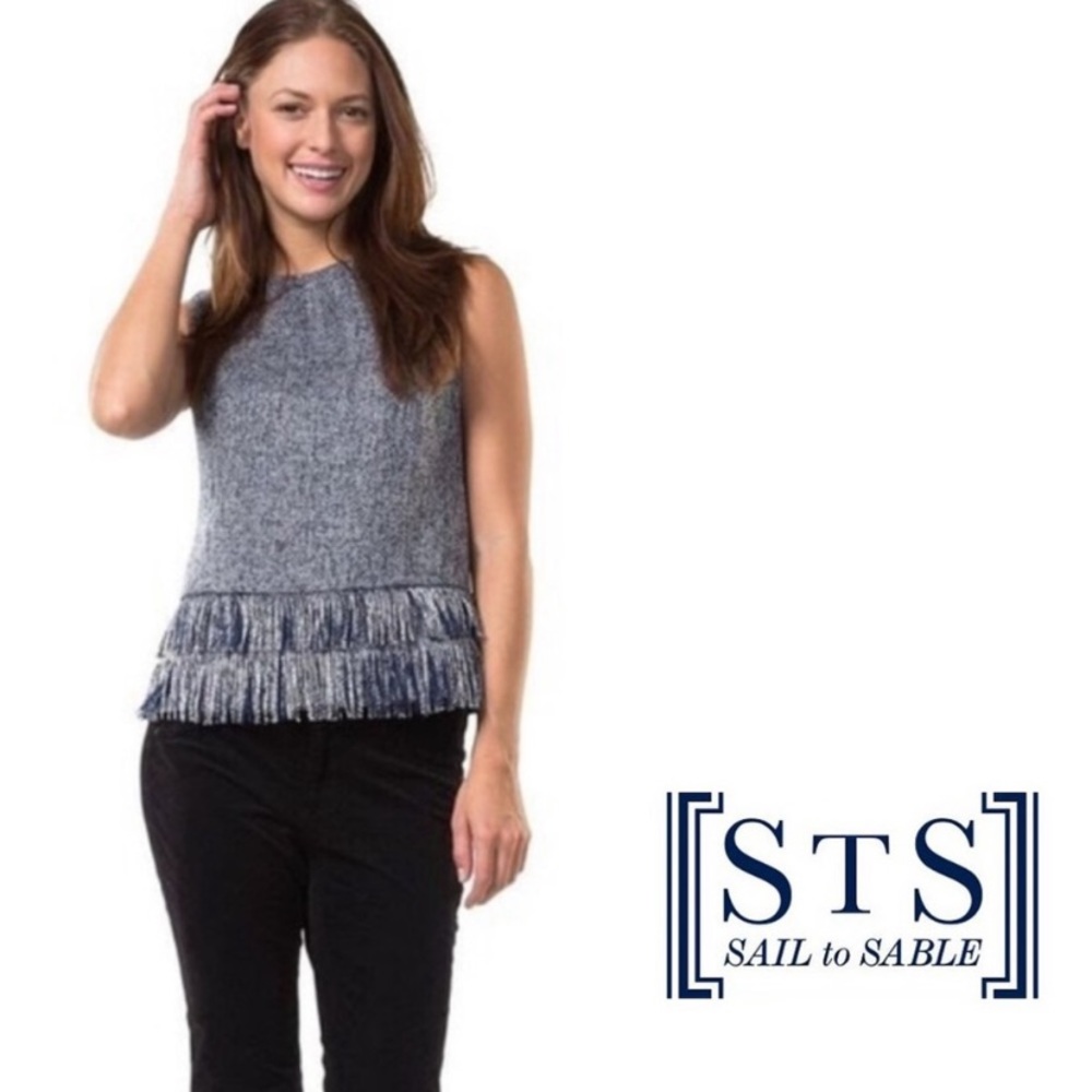 Sail to Sable Heathered Blue Fringe Sleeveless Top